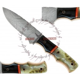 The Liberator by Rebel Wolf Damascus Forged Steel Bowie Knife Ram Horn Handle